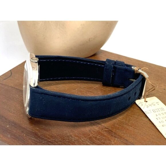 Favre Leuba Unisex Watch Vintage Swiss Mechanical Silver Dial Blue Leather Band - Picture 8 of 13